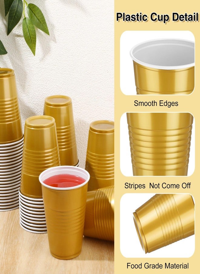 Pickmesh 50 Pack 12 oz Plastic Cups Valentine Disposable Cup Bulk for Valentine's Day Wedding Birthday Baby Shower New Year's Day Halloween and Festive Celebration Party Supplies(Gold) - Image 3